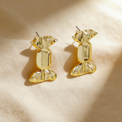 Sweet Candy Stud Earrings For Women In Golden Alloy, Stylish And Charming Accessories