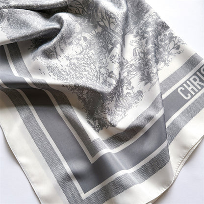 Silk Scarf In Wine Red Featuring Printing And Lines, Made Of Polyester, Perfect For Autumn