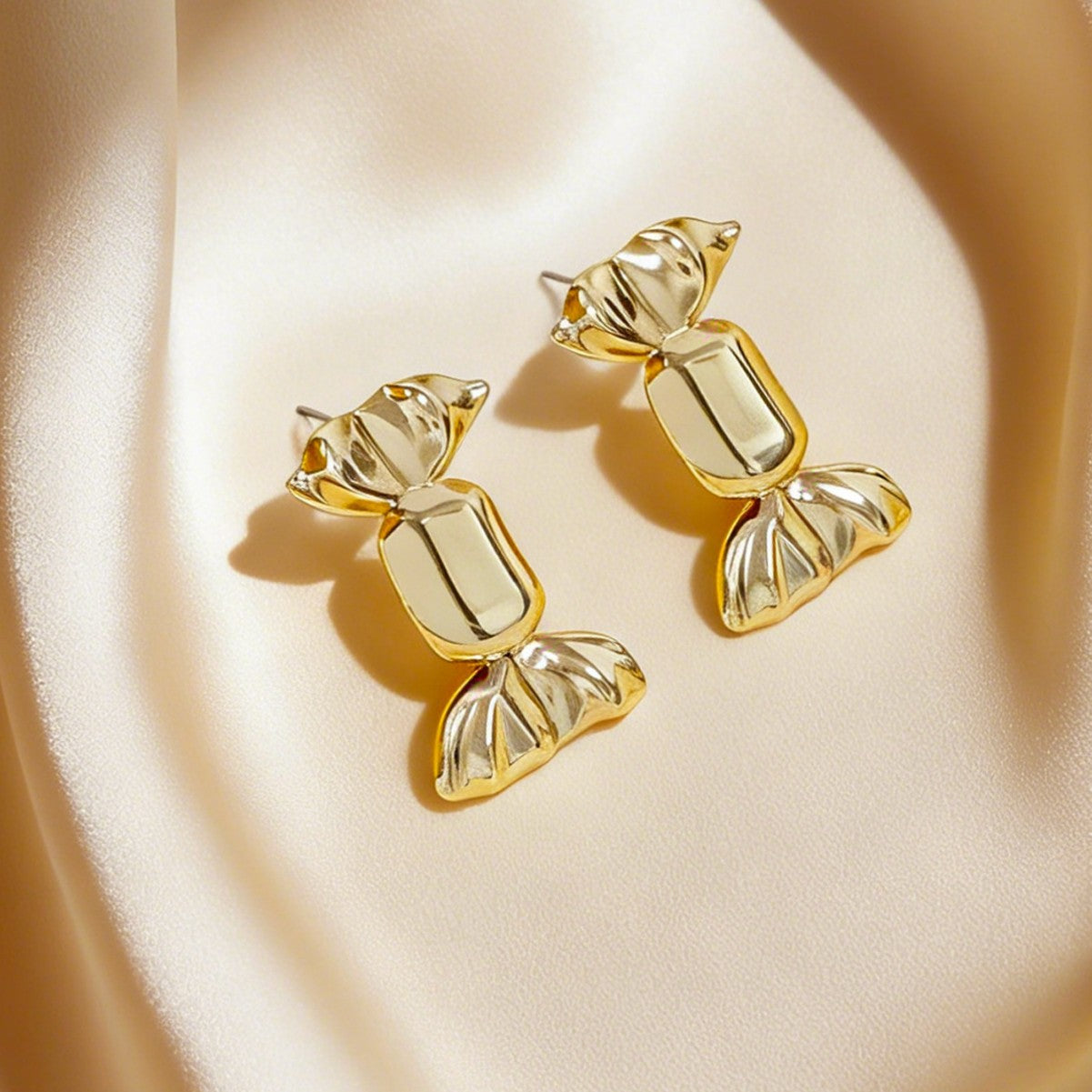 Sweet Candy Stud Earrings For Women In Golden Alloy, Stylish And Charming Accessories