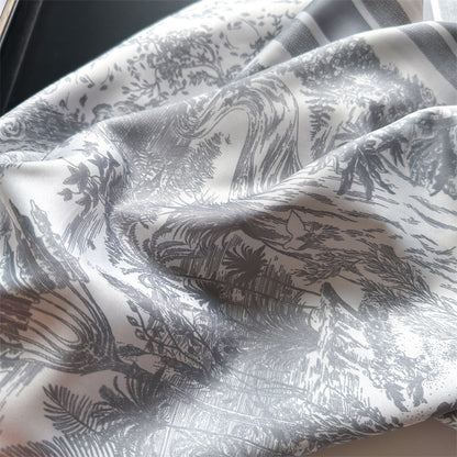 Silk Scarf In Wine Red Featuring Printing And Lines, Made Of Polyester, Perfect For Autumn