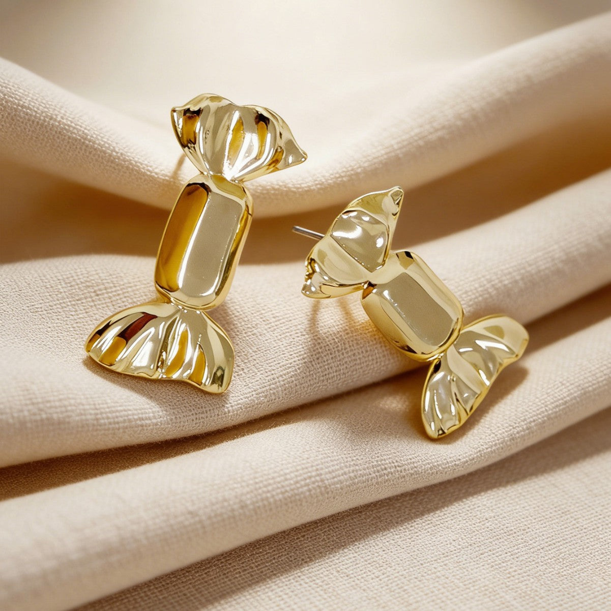 Sweet Candy Stud Earrings For Women In Golden Alloy, Stylish And Charming Accessories