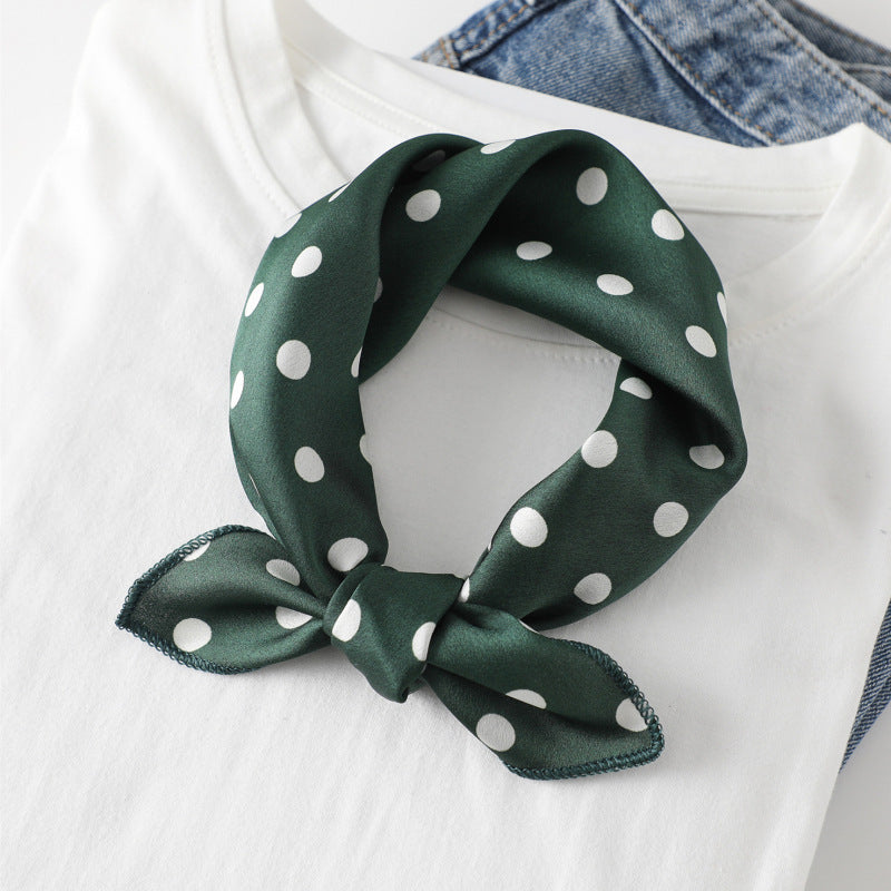 Leopard And Polka Dots Polyester Silk Scarf, Stylish Kerchief Bandana For Autumn And Winter