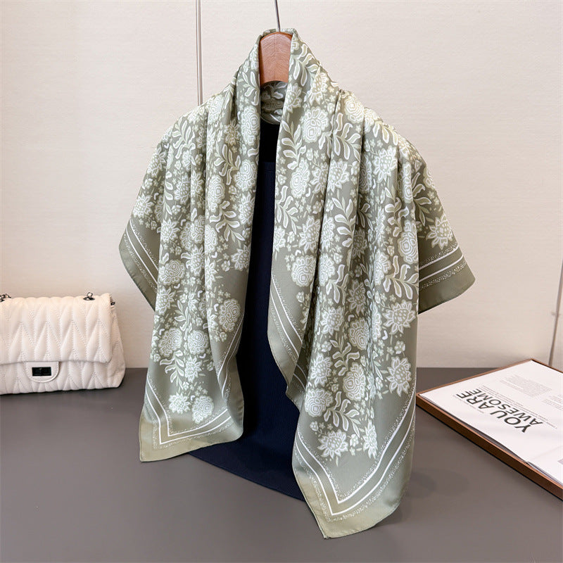 Silk Scarf In Wine Red Featuring Printing And Lines, Made Of Polyester, Perfect For Autumn