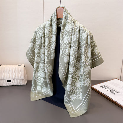 Silk Scarf In Wine Red Featuring Printing And Lines, Made Of Polyester, Perfect For Autumn