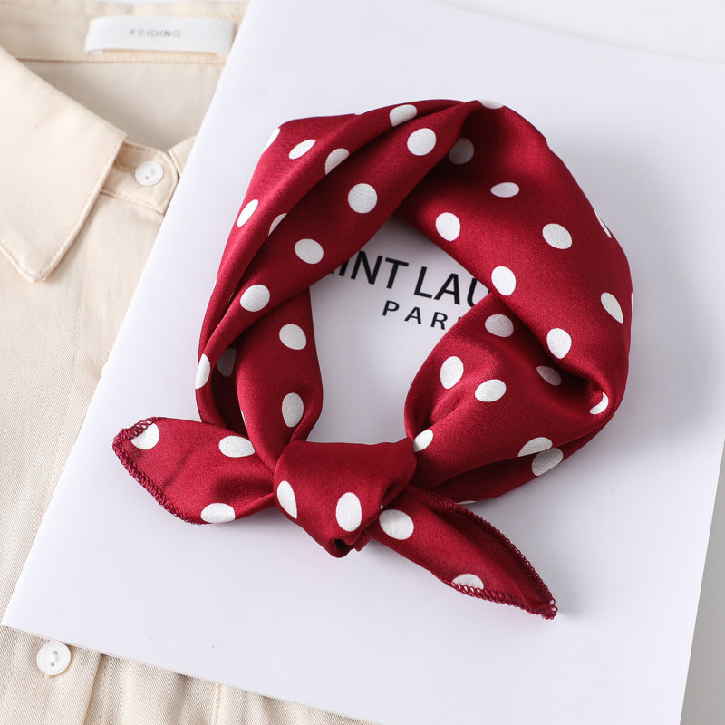 Leopard And Polka Dots Polyester Silk Scarf, Stylish Kerchief Bandana For Autumn And Winter