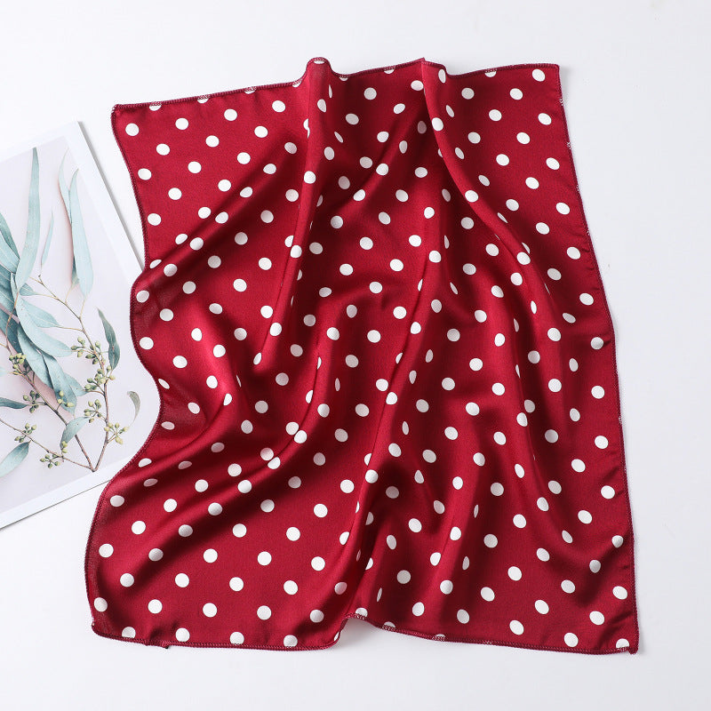 Leopard And Polka Dots Polyester Silk Scarf, Stylish Kerchief Bandana For Autumn And Winter