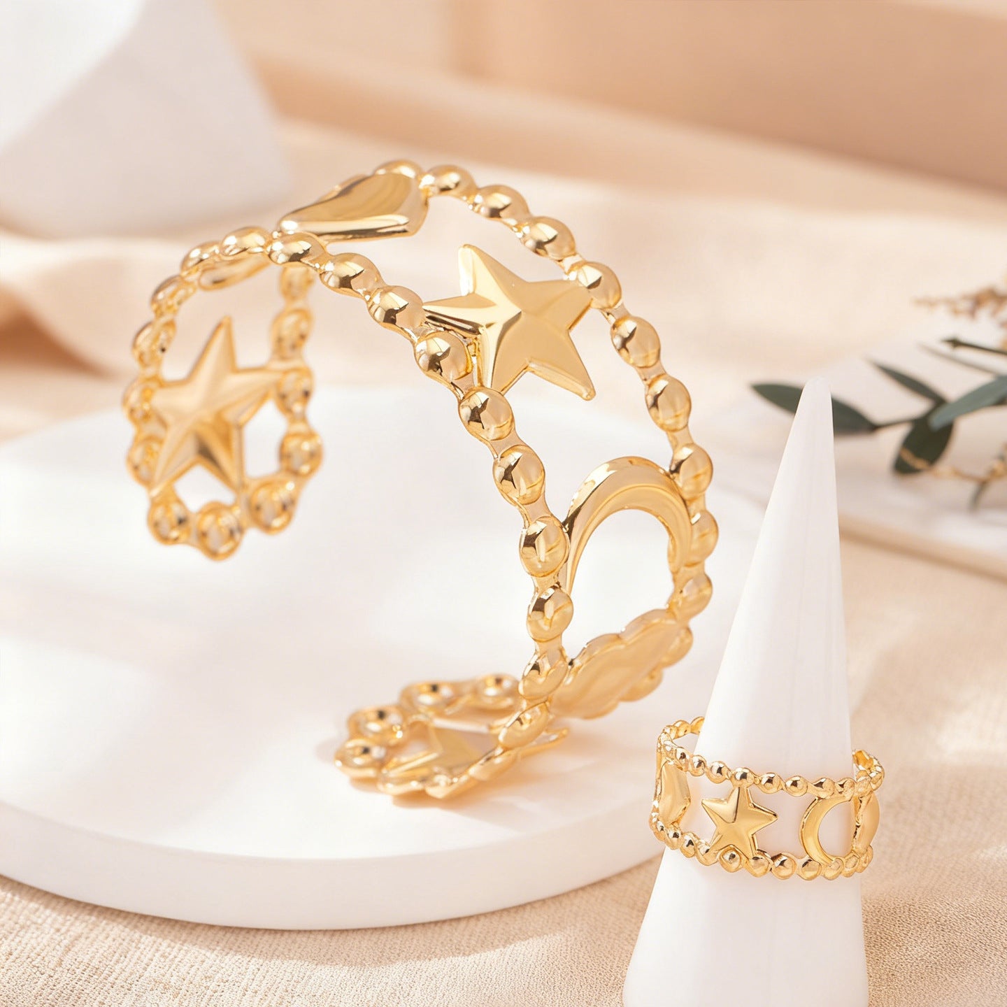 Golden Jewelry Set Featuring Heart Shape Design Made From Durable Alloy