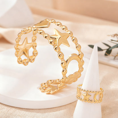 Golden Jewelry Set Featuring Heart Shape Design Made From Durable Alloy