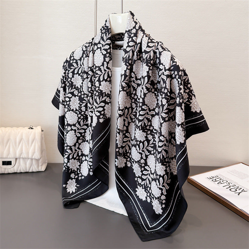 Silk Scarf In Wine Red Featuring Printing And Lines, Made Of Polyester, Perfect For Autumn