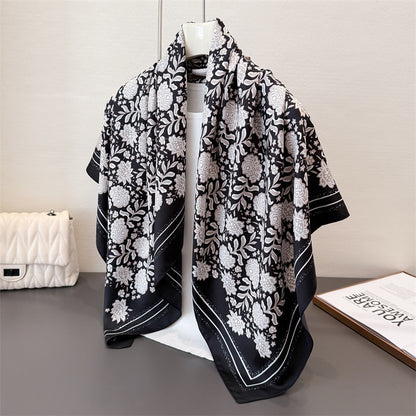 Silk Scarf In Wine Red Featuring Printing And Lines, Made Of Polyester, Perfect For Autumn