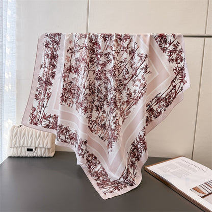 Silk Scarf In Wine Red Featuring Printing And Lines, Made Of Polyester, Perfect For Autumn