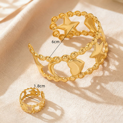 Golden Jewelry Set Featuring Heart Shape Design Made From Durable Alloy