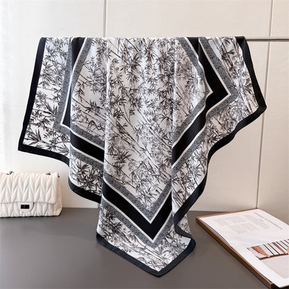 Silk Scarf In Wine Red Featuring Printing And Lines, Made Of Polyester, Perfect For Autumn