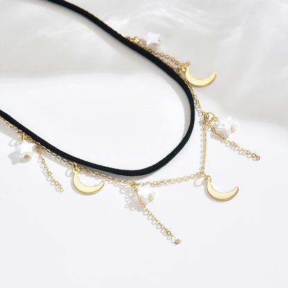 Gothic Black Alloy Moon Choker For Stylish Statement, 1 Piece