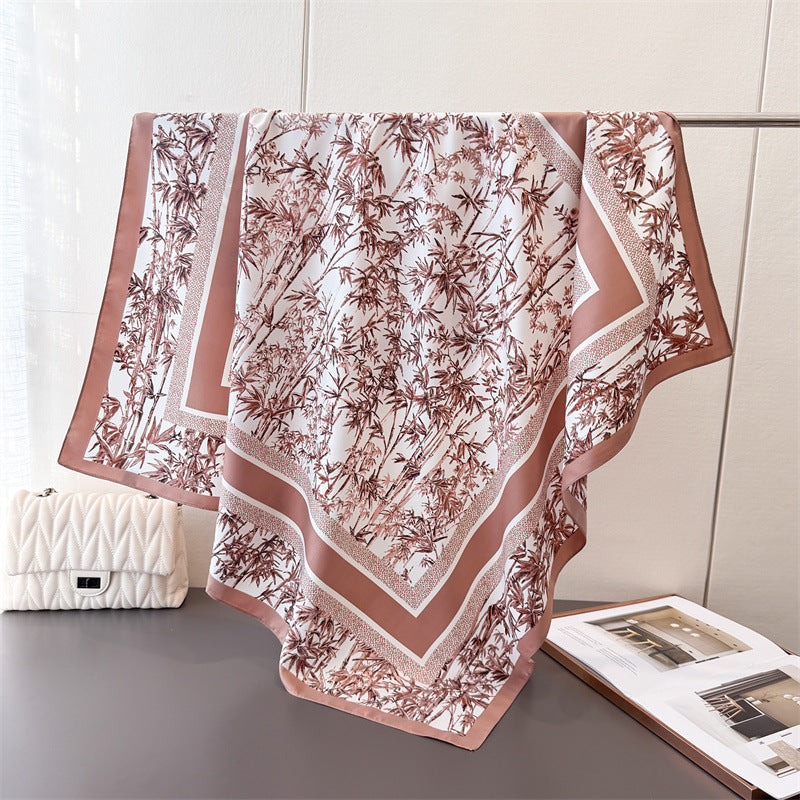 Silk Scarf In Wine Red Featuring Printing And Lines, Made Of Polyester, Perfect For Autumn
