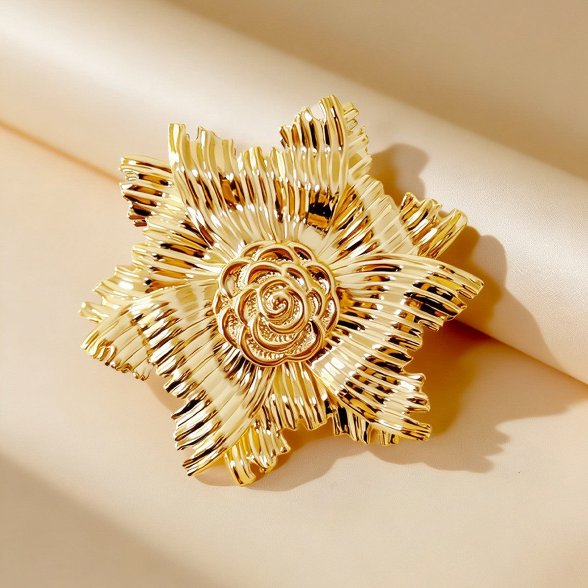 Golden Alloy Flower Pin Featuring Elegant Design For Stylish Accessories