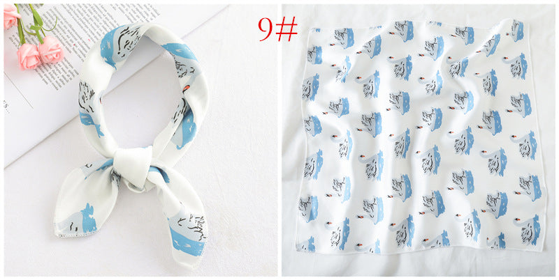 Leopard And Polka Dots Polyester Silk Scarf, Stylish Kerchief Bandana For Autumn And Winter