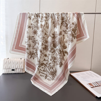 Silk Scarf In Wine Red Featuring Printing And Lines, Made Of Polyester, Perfect For Autumn