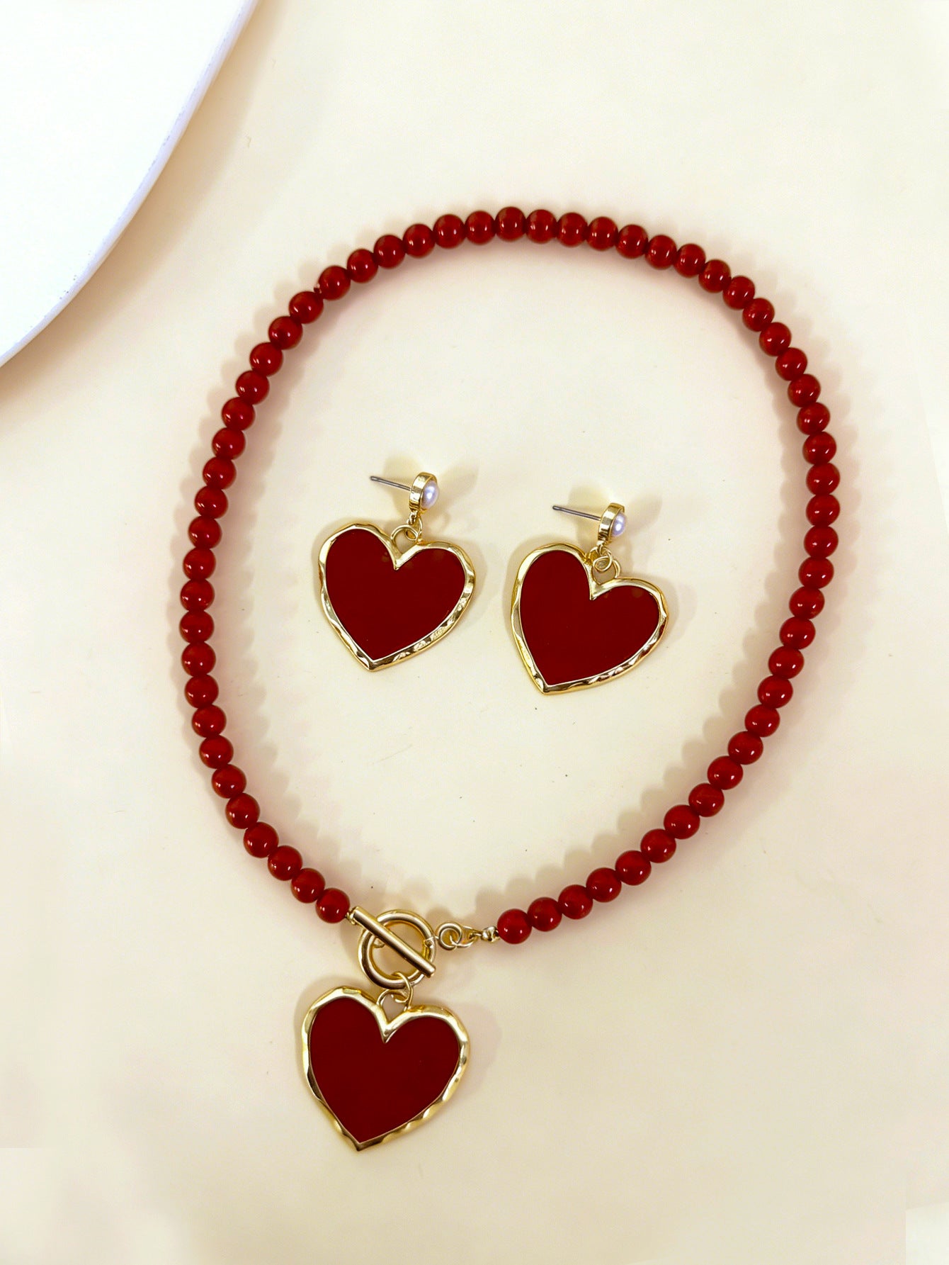 Heart Shape Jewelry Set With Imitation Pearl In Red, Elegant And Stylish Accessories