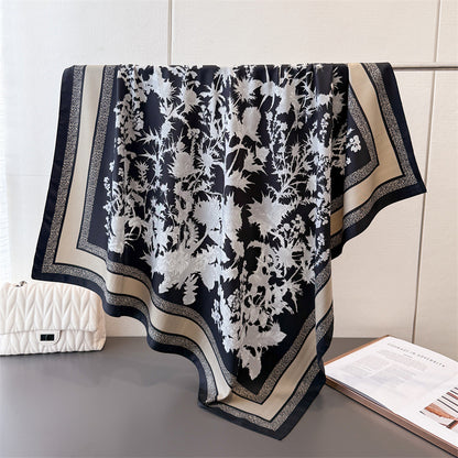Silk Scarf In Wine Red Featuring Printing And Lines, Made Of Polyester, Perfect For Autumn