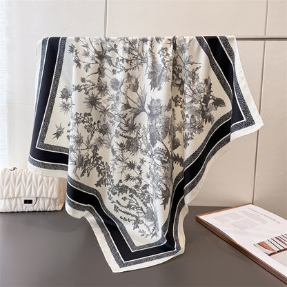 Silk Scarf In Wine Red Featuring Printing And Lines, Made Of Polyester, Perfect For Autumn