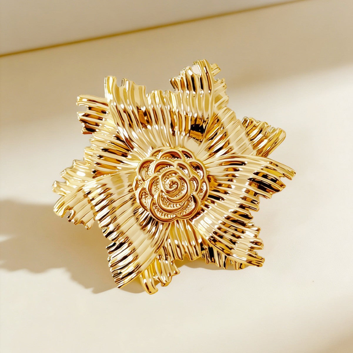 Golden Alloy Flower Pin Featuring Elegant Design For Stylish Accessories