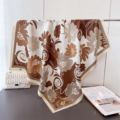 Silk Scarf In Wine Red Featuring Printing And Lines, Made Of Polyester, Perfect For Autumn