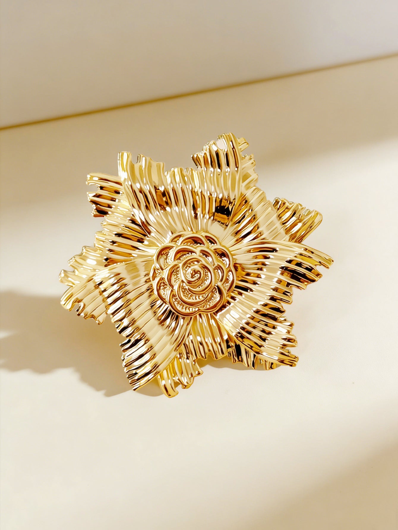 Golden Alloy Flower Pin Featuring Elegant Design For Stylish Accessories