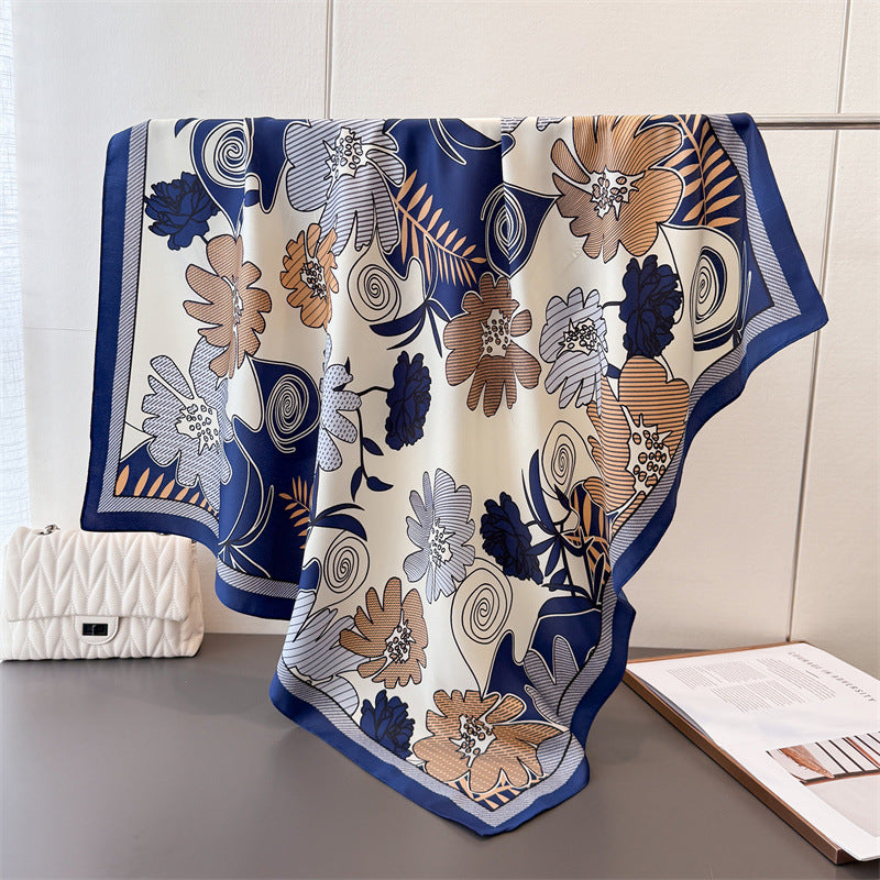 Silk Scarf In Wine Red Featuring Printing And Lines, Made Of Polyester, Perfect For Autumn
