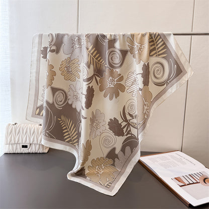 Silk Scarf In Wine Red Featuring Printing And Lines, Made Of Polyester, Perfect For Autumn