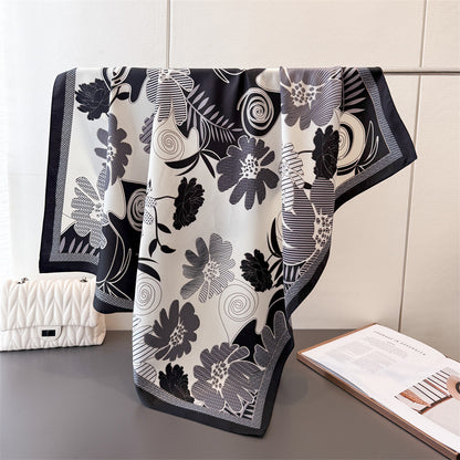 Silk Scarf In Wine Red Featuring Printing And Lines, Made Of Polyester, Perfect For Autumn