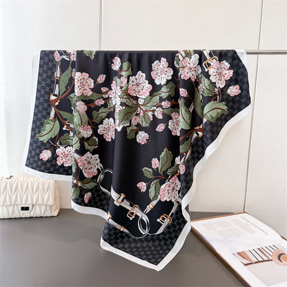 Silk Scarf In Wine Red Featuring Printing And Lines, Made Of Polyester, Perfect For Autumn