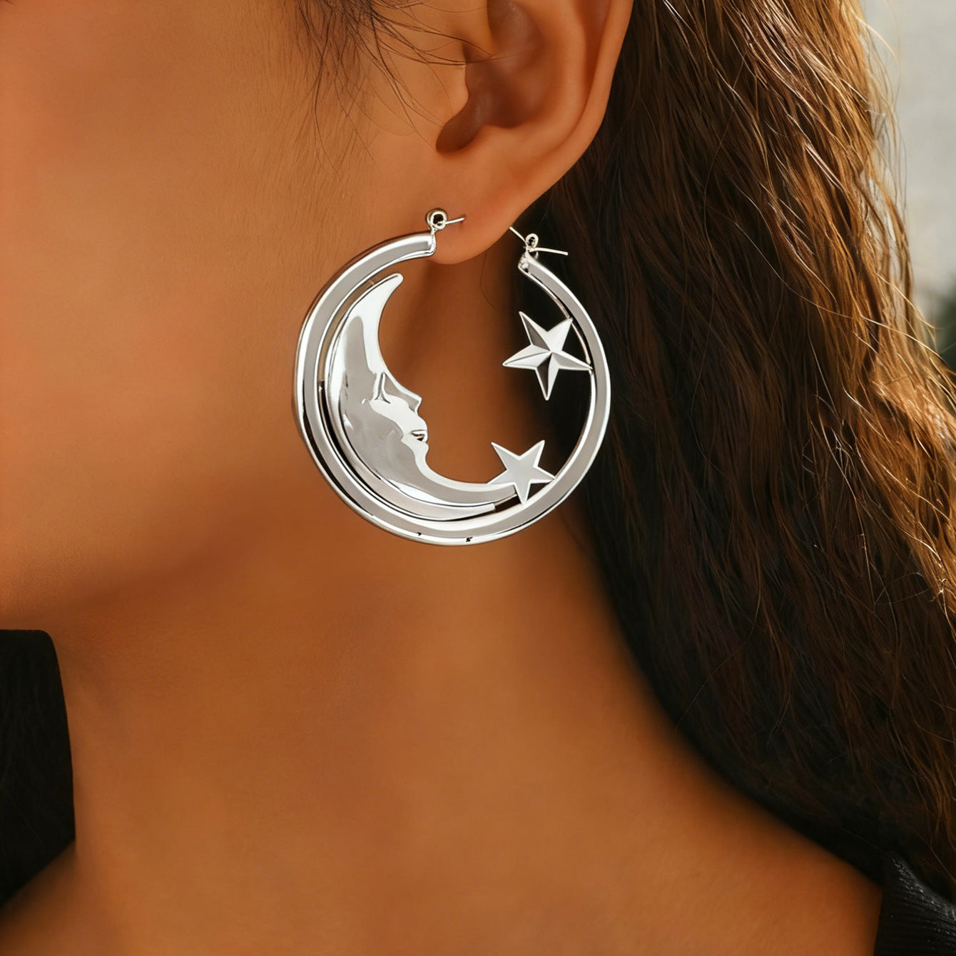 Exaggerated Golden Alloy Moon Earrings For Stylish Looks