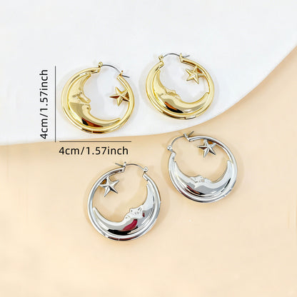 Exaggerated Golden Alloy Moon Earrings For Stylish Looks