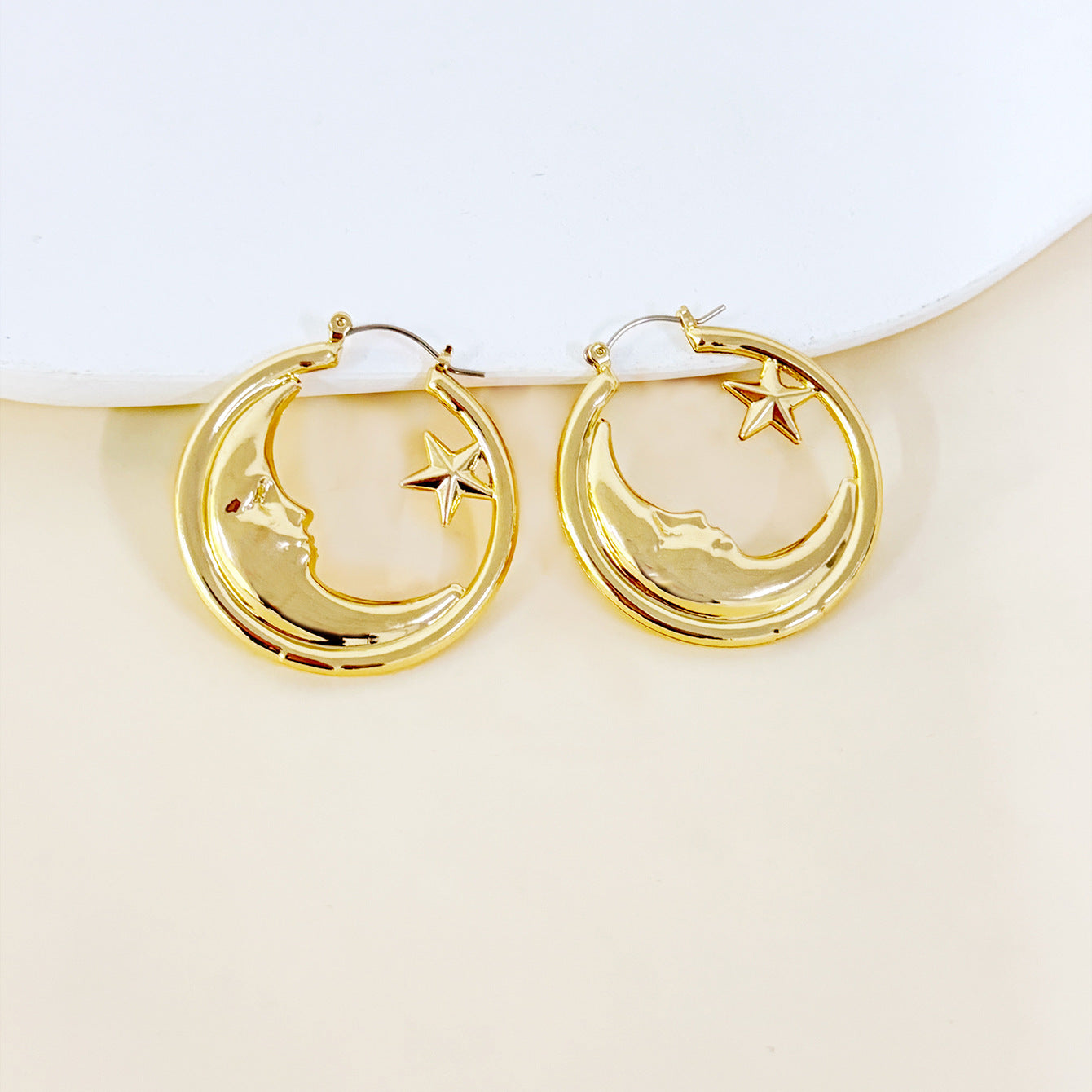 Exaggerated Golden Alloy Moon Earrings For Stylish Looks
