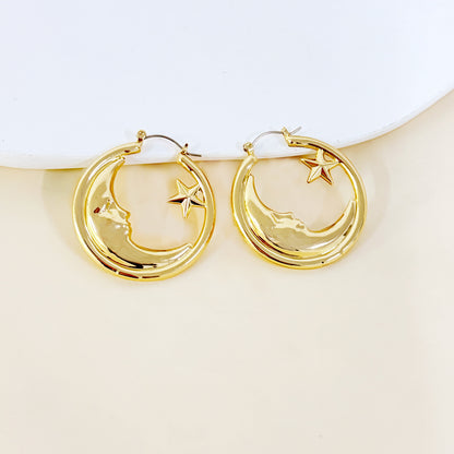 Exaggerated Golden Alloy Moon Earrings For Stylish Looks