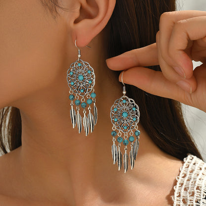 Bohemian Silver Oval Drop Earrings For Women, Made Of Durable Alloy, Stylish And Lightweight Jewelry Accessory