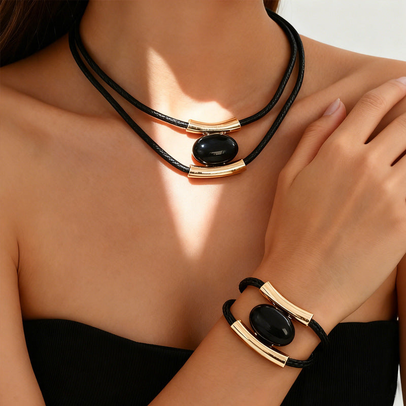 Bohemian Jewelry Set Featuring Oval Pattern In Golden Acrylic Material