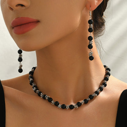 Black Jewelry Set Featuring Round Pattern Made With Durable Acrylic Material