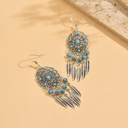 Bohemian Silver Oval Drop Earrings For Women, Made Of Durable Alloy, Stylish And Lightweight Jewelry Accessory