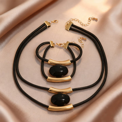 Bohemian Jewelry Set Featuring Oval Pattern In Golden Acrylic Material