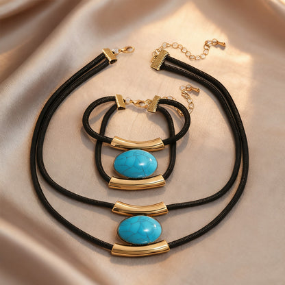 Bohemian Jewelry Set Featuring Oval Pattern In Golden Acrylic Material