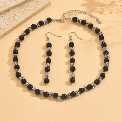 Black Jewelry Set Featuring Round Pattern Made With Durable Acrylic Material