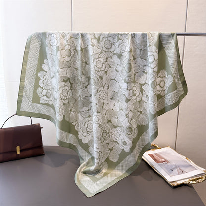 Silk Scarf In Wine Red Featuring Printing And Lines, Made Of Polyester, Perfect For Autumn