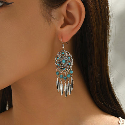 Bohemian Silver Oval Drop Earrings For Women, Made Of Durable Alloy, Stylish And Lightweight Jewelry Accessory