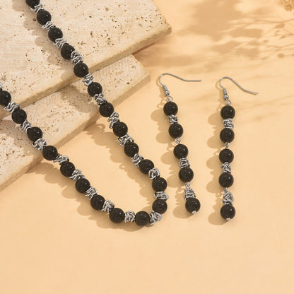 Black Jewelry Set Featuring Round Pattern Made With Durable Acrylic Material