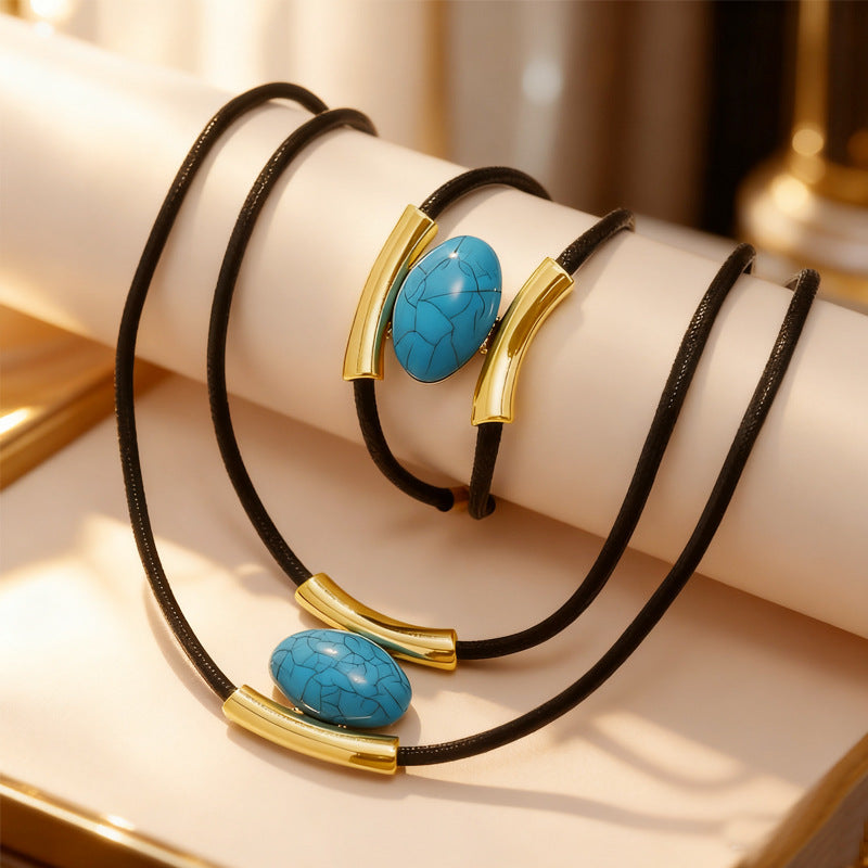 Bohemian Jewelry Set Featuring Oval Pattern In Golden Acrylic Material