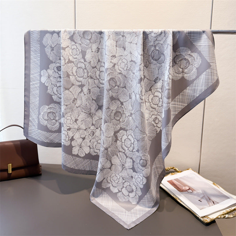 Silk Scarf In Wine Red Featuring Printing And Lines, Made Of Polyester, Perfect For Autumn