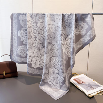 Silk Scarf In Wine Red Featuring Printing And Lines, Made Of Polyester, Perfect For Autumn
