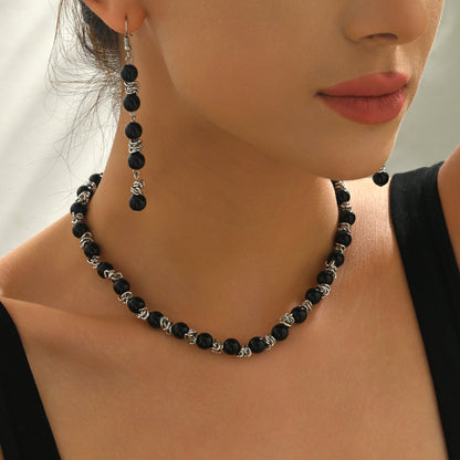 Black Jewelry Set Featuring Round Pattern Made With Durable Acrylic Material